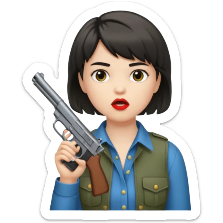short hair girl with mullet putting gun in her mouth sticker