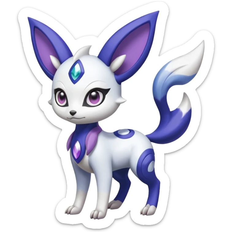Shiny White with Violet and Indigo Meloetta-Absol-Minccino-Zangoose-Pokémon-Fakémon-fusion-hybrid-creature sticker