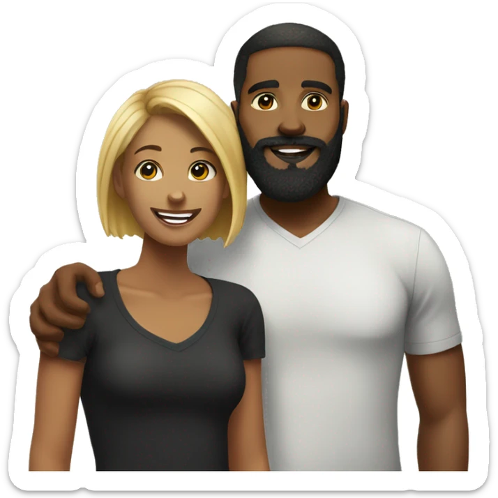 Black bearded man and short blonde black woman happy together  sticker