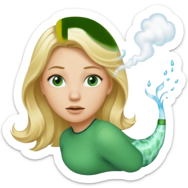 A sideways woman with blonde hair farting green gas sticker