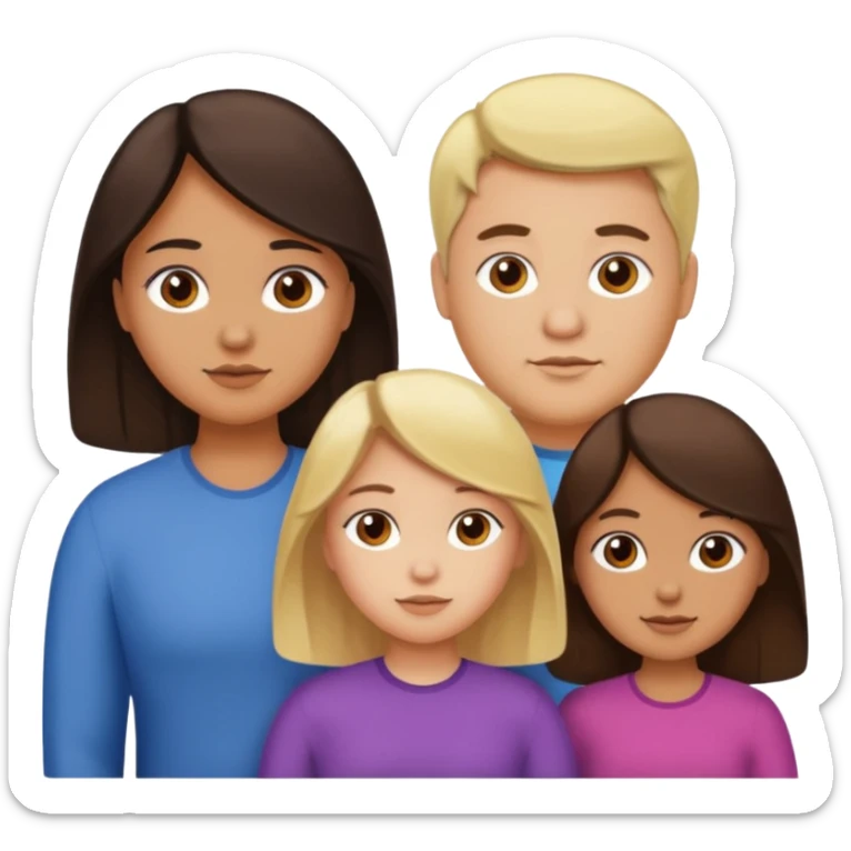 Familia de 4 personas : Hombre gordito,pelo oscuro, Mujer pelo cafe, hija pelo mono , hija pelo oscuro. sticker