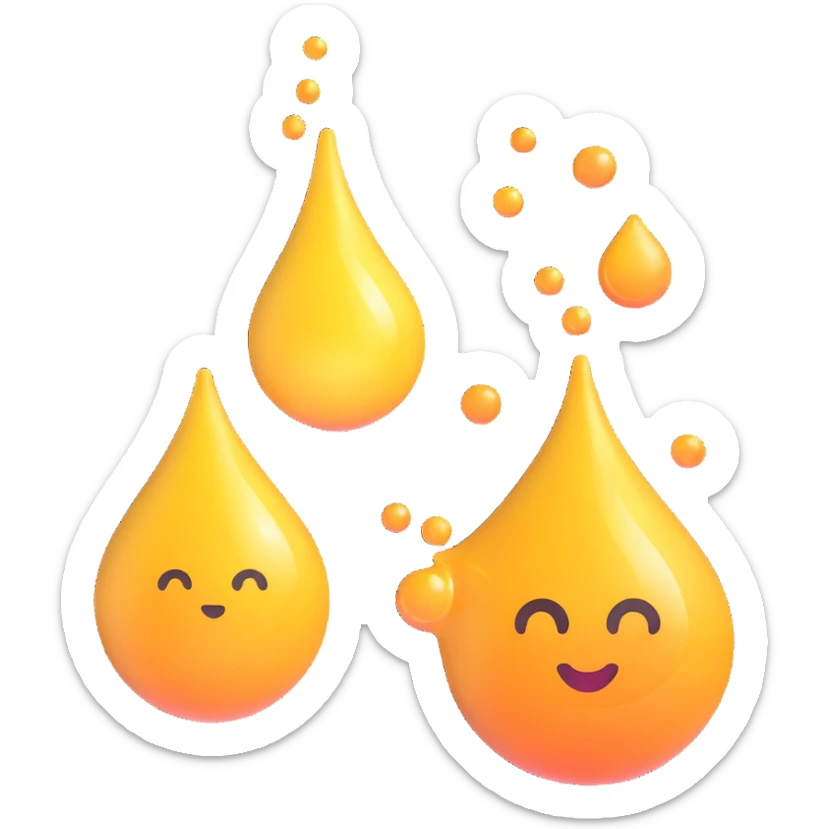 oil aroma icon with oil drops and abstract oil feeling, without eyes nose mouth, 3D emoji style sticker