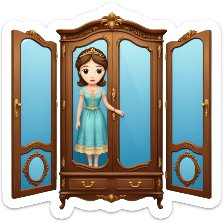The characters in the fairy tale "Beauty and the Beast" are transformed into the lady in the wardrobe sticker