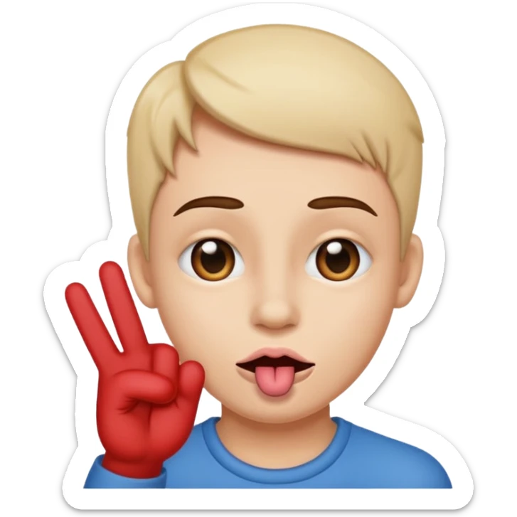 crossed eyed with a side tounge sticking out with a love hand sign sticker