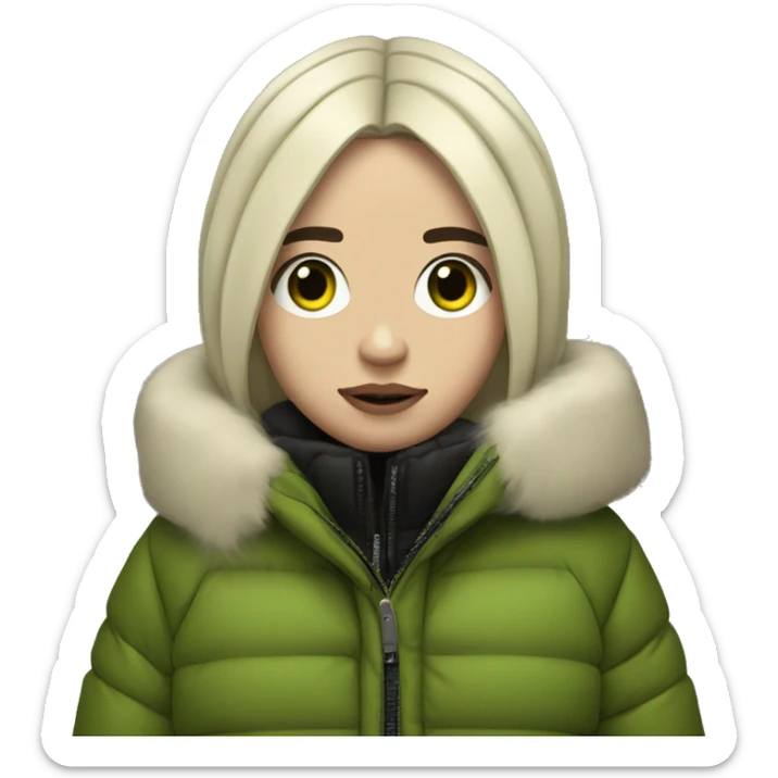 Billie eilish 2016 (a tan girl with black hair and a little of green inside it wearing a puffer jacket) sticker