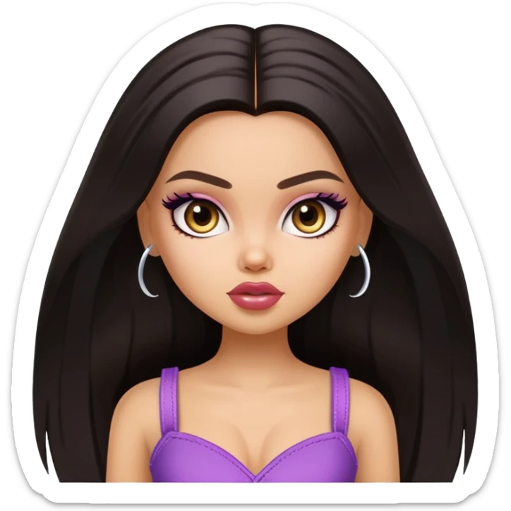 pretty bratz baddie, straight long hair, light skin, dark hair sticker