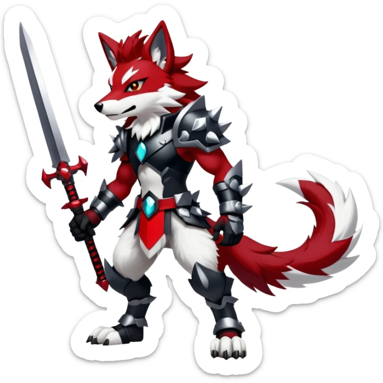Shiny Red Anthro furry Lycanroc-Midnight-Form-Obstagoon-Hybrid (full body) sticker