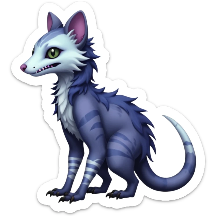 Kawaii dark cute gloomy ghoulish edgy fantasy ethereal feline-vernid-sergal-possum-monster-fursona animal creature full body with intricate markings  sticker