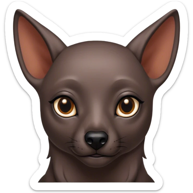 Cinematic Noble Xoloitzcuintle Portrait Emoji, Poised and regal, with a sleek, muscular build and smooth, hairless ebony skin accented by subtle wrinkles, deep-set soulful dark eyes, Simplified yet sharp and sophisticated features, highly detailed, glowing with a soft, dignified glow, high shine, intelligent and loyal, stylized with an air of ancient grace, focused and attentive, soft glowing outline, capturing the essence of a watchful and confident guardian, so majestic it feels as though it could stride out of the screen with effortless authority! sticker