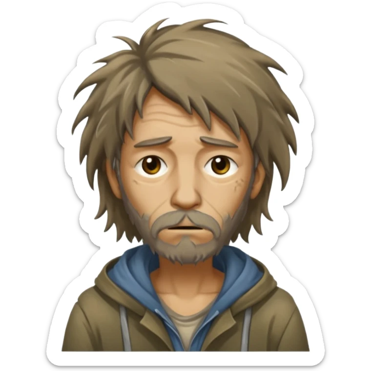 very dirty looking homeless person very very dirty and smelly looking face only sticker