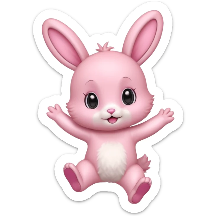 Exited pink bunny, kawaii chibi fluffy ears and body jumping of excitement  sticker