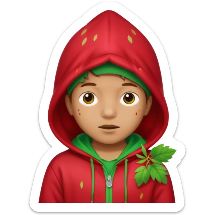 Kids in Fruit Clothes 
A kid wearing a strawberry hoodie with green leaf hood.


































 sticker