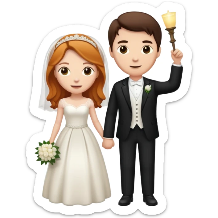 wedding couple with white man with dark brown hair and white woman with light ginger hair sticker