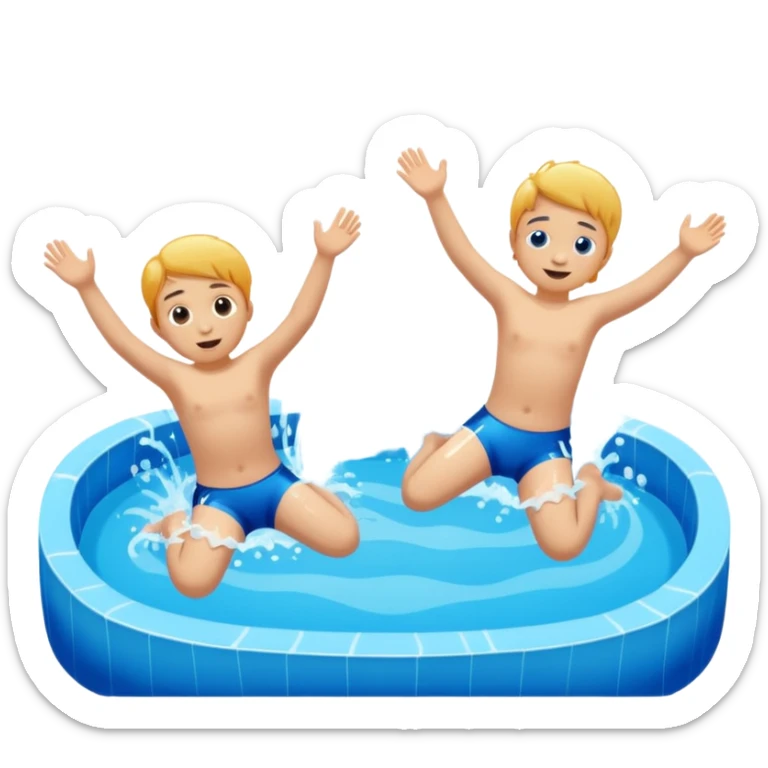 Kids doing a belly flop in to a pool full of water. Show the pool sticker