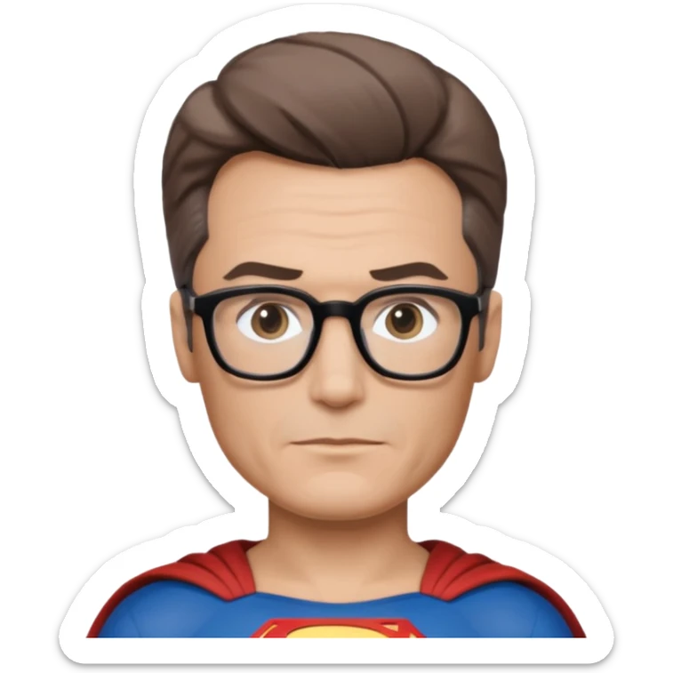 Make me a superman emoji with black glasses, light brown hair and slightly graying sticker