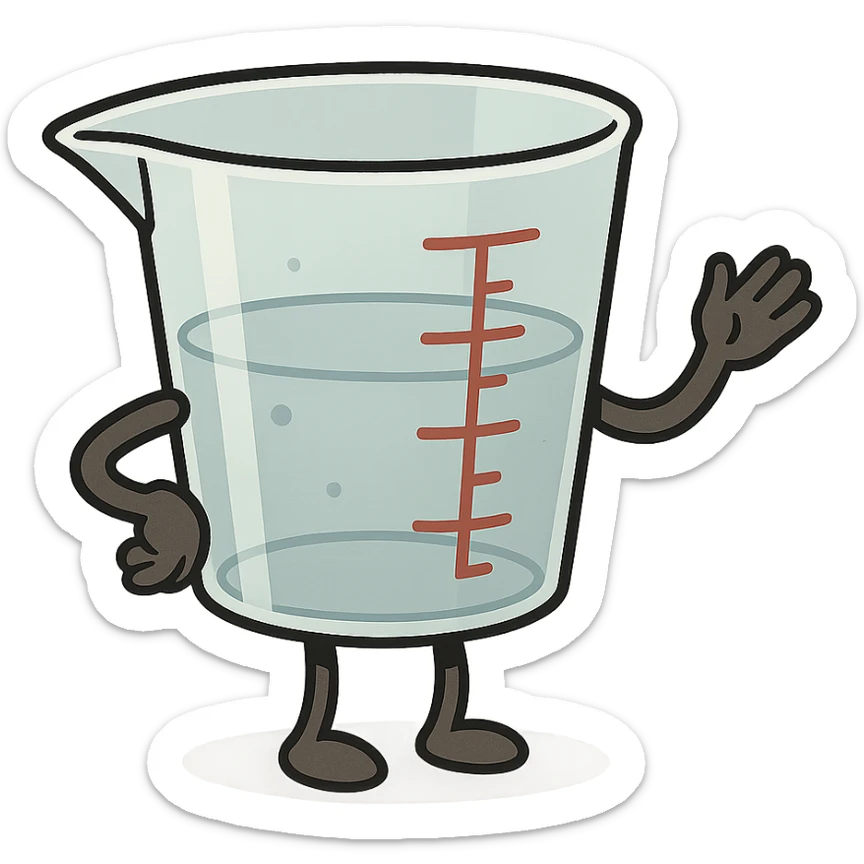 cartoon style medicine measuring cup, no face sticker