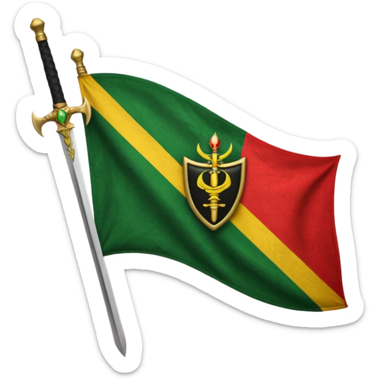Solaani black green yellow and red heritage flag with African sword crest in the middle  sticker