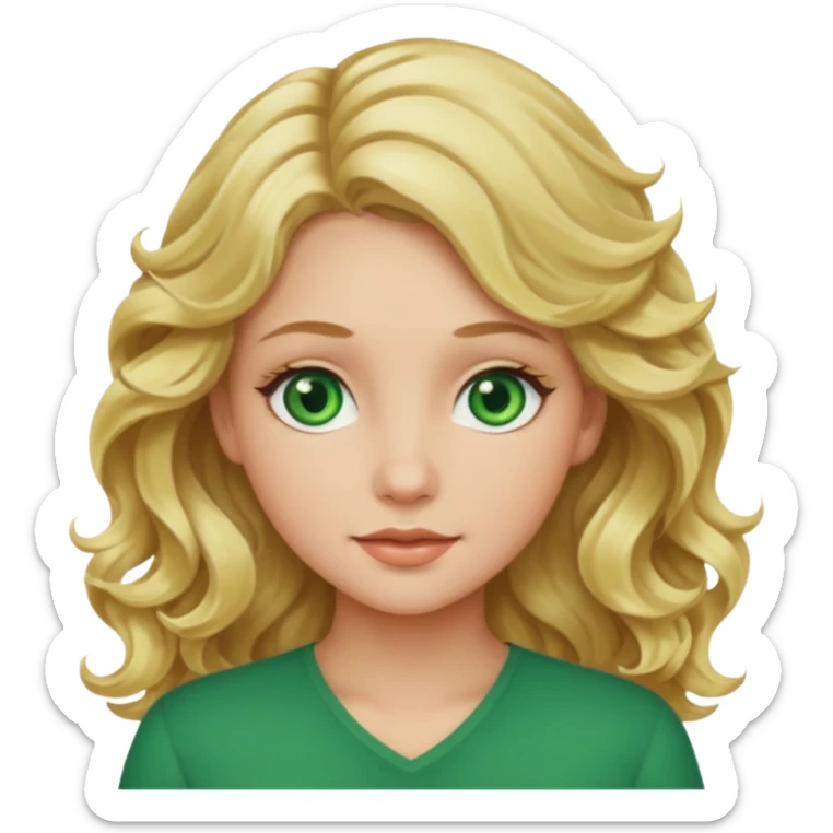 Blonde girl with wavy hair and green eyes sticker