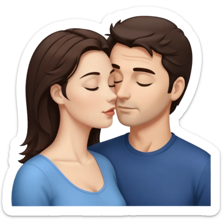 White husband with dark Brown hair kissing white wife with Brown hair on the forehead sticker