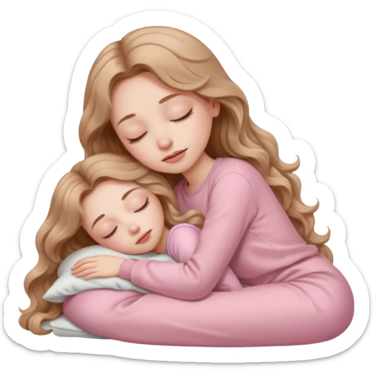 girl with pale skin and long wavy light brown hair in light pink clothes sleeping alone sticker