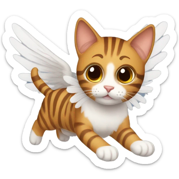 An adult and totally brown striped cat with angel’s wings. The fur is without White color. The cat is flying.  sticker
