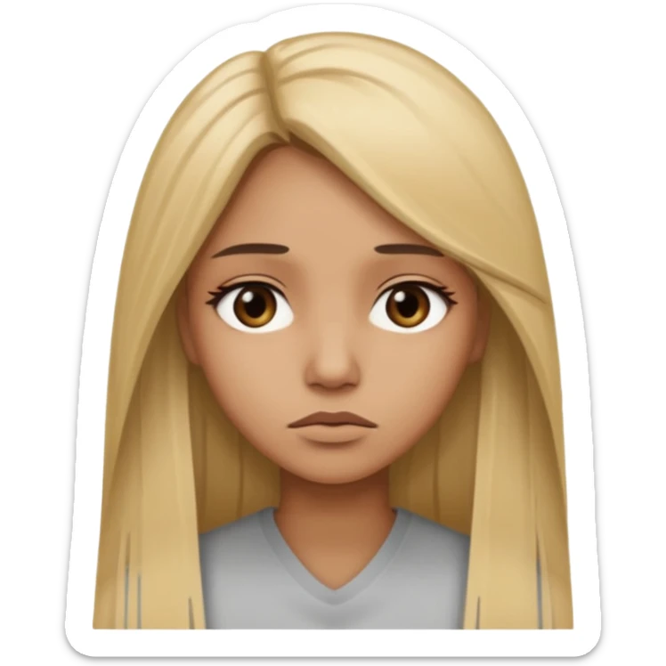 Mujer color de piel moreno claro, con cabello rubio largo, lacio y suelto, ojos negros triste sticker