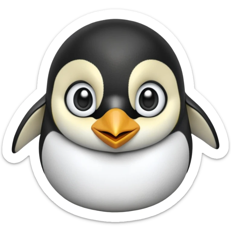 cinematic-cute-emperor-penguin-portrait-emoji,-head-tilted-playfully-and-inquisitively,-with-glossy,-pristine-plumage,-sparkling-eyes-filled-with-curiosity,-simplified-yet-irresistibly-adorable-features, black, large black eyes face, zoomed in sticker