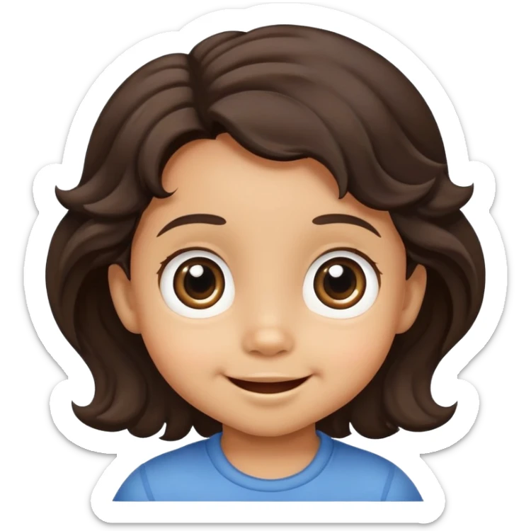 smiling toddler face with big eyes, medium skin tone, and dark wavy hair sticker