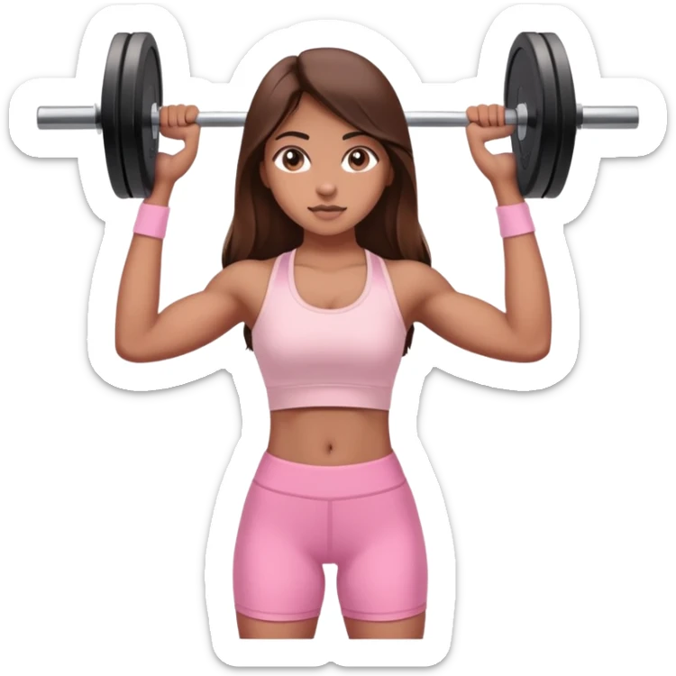 a north-east indian girl with long brown hair wearing a soft pink gym top lifting a barbell  sticker
