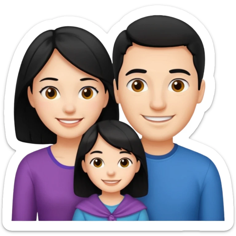 Couple of married man and woman with one kid teenager with black hair sticker
