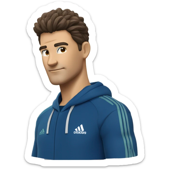 Profesor Educación Física sudadera azul oscura adidas cronometro cabello corto moreno sin gafas sticker