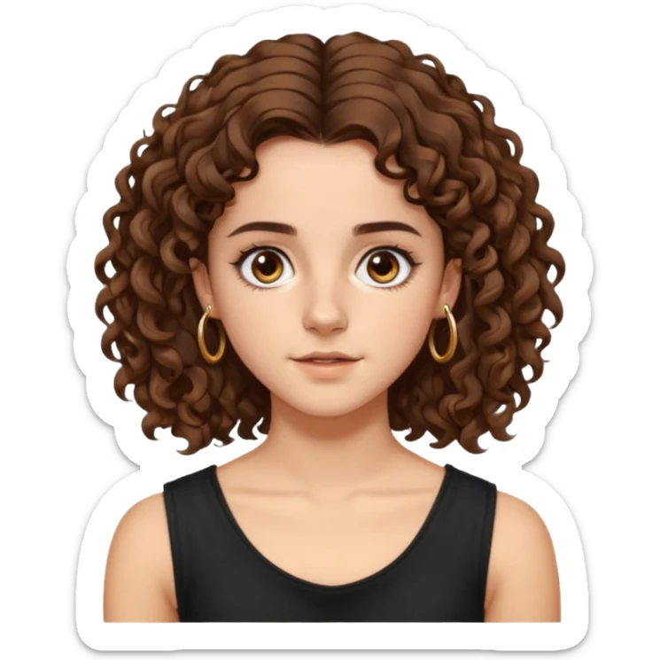 full body, very beautiful italian girl, dark brown eyes, looking like Emma Watson, with curly and big volume very bright brown hair, and a golden piercing ring in nose on left side, pullups

 sticker