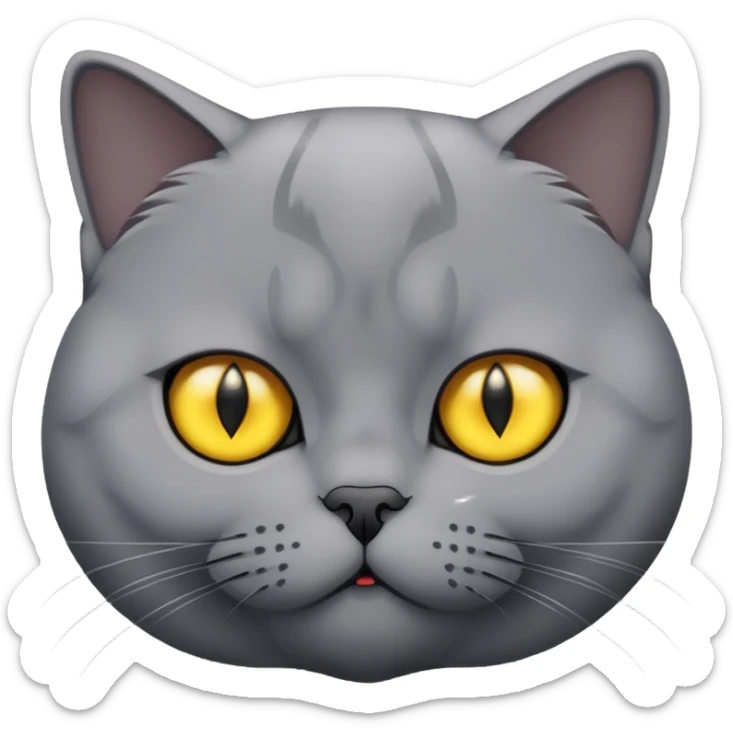 It’s a British Shorthair cat with grey fur and yellow eyes. Please don’t add any markings on its forehead. sticker