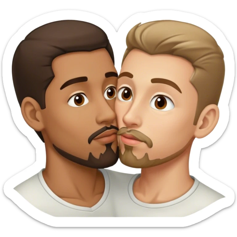 Intimate sfw kiss between brown Latino male with goatee and white brunette lover sticker
