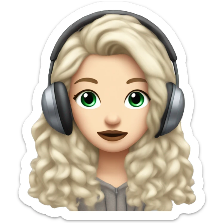 beautiful white girl with long flowy hair and pouty lips wearing winter ear muffs sticker