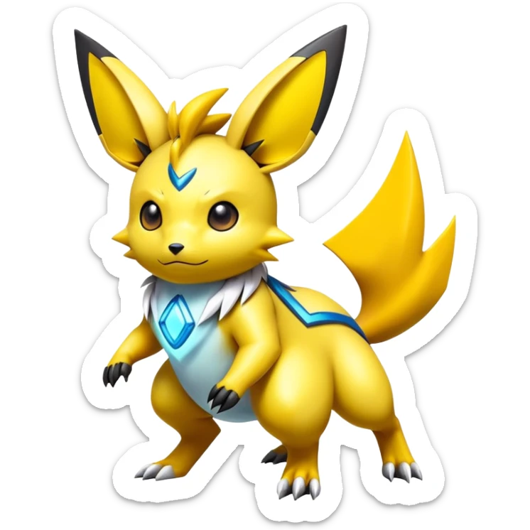 Shiny Futuristic Colorful Pichu-Raichu-Renamon-Zeraora-hybrid-creature sticker