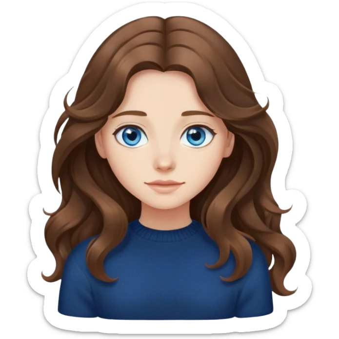Fille avec de long cheveux brun ondulé, des yeux bleu, un chandail noir et une peau blanche sticker