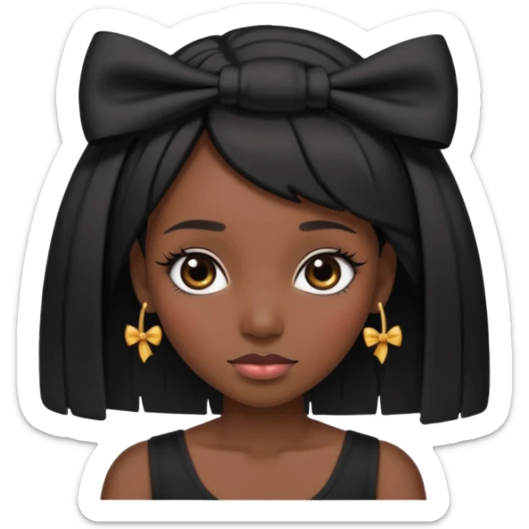 Adult woman with black cute  cut with a black top and a bow on her head with long lashes sticker