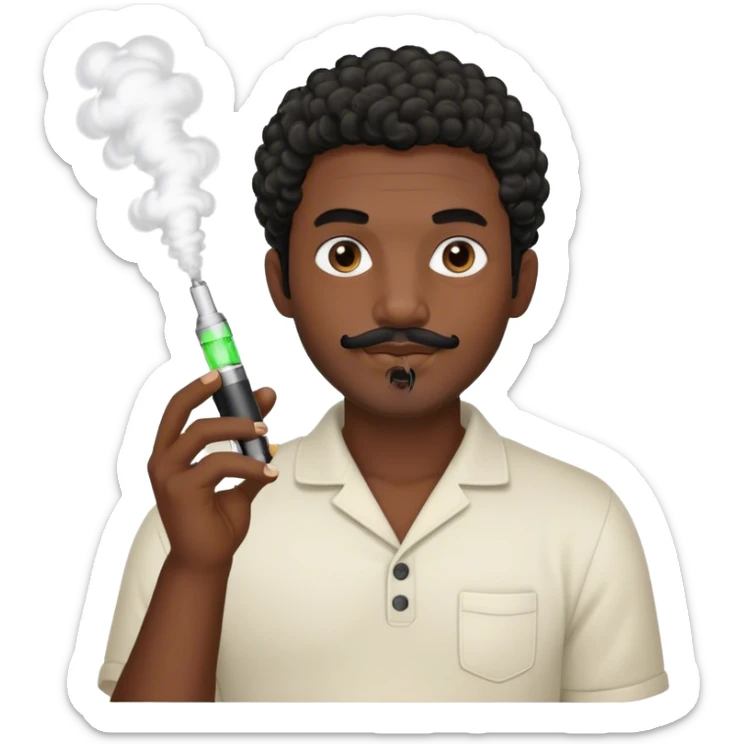 dark black guy short curly hair facial hair holding vape sticker