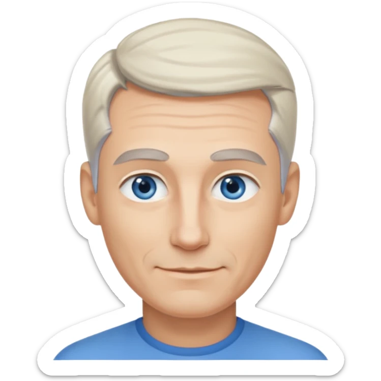 Avatar pic male gray hair blue eyes clean shaven blonde eyebrows high cheekbones sly smile sticker