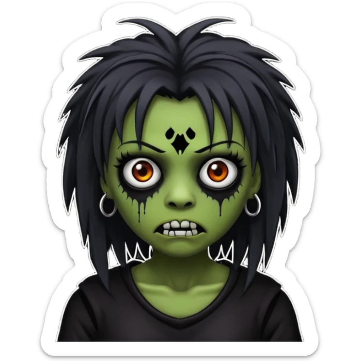 Faça uma zumbi com franja da subcultura gothc com o olho preto ela com o cabelo grande  sticker