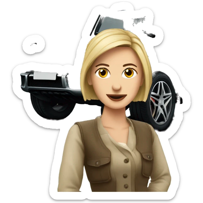 European Woman stay outside mercedes G wagon sticker