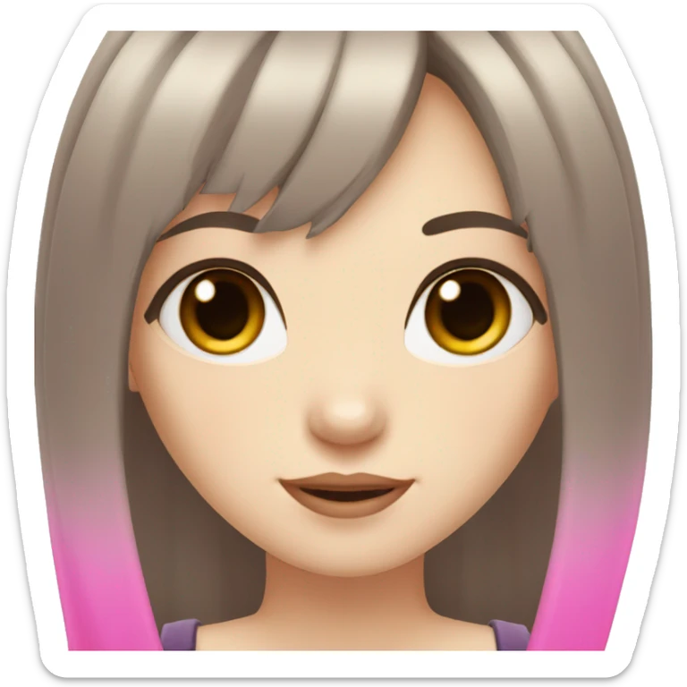 pale skinned girl with dark brown choppy shoulder length hair and bangs with dark pink streaks, brown eyes  sticker