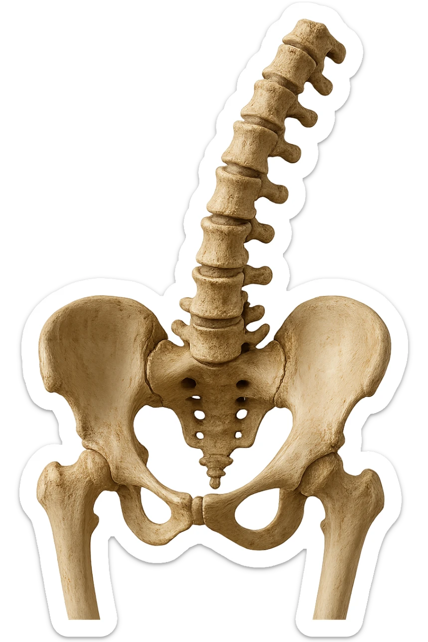 OSSA DI UN BACINO UMANO STORTO CON SPINA DORSALE STORTA, IPERREALISTICO 4K sticker