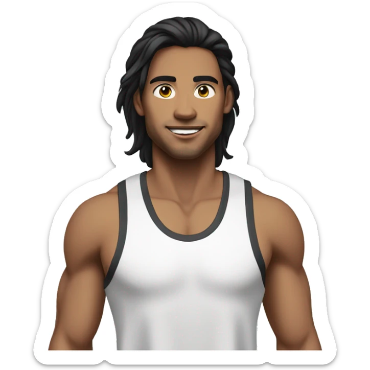 26 year old man with black long hair, wearing EarPods, in running clothes sticker