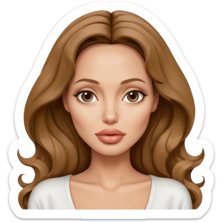 Angelina jolie , fashion model Beautiful woman model adult   large breasts  with close set eyes tan skin, full lips  long hair curled model white  top   sticker
