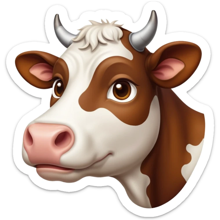 cinematic-noble-brown-and-white-cow-portrait-emoji,-poised-and-regal,-with-a-large,-sturdy-build-and-a-beautifully-patterned-hide-of-rich-brown-accented-by-crisp-white-patches,-deep-set-soulful-brown-eyes,-simplified-yet-sharp-and-sophisticated sticker