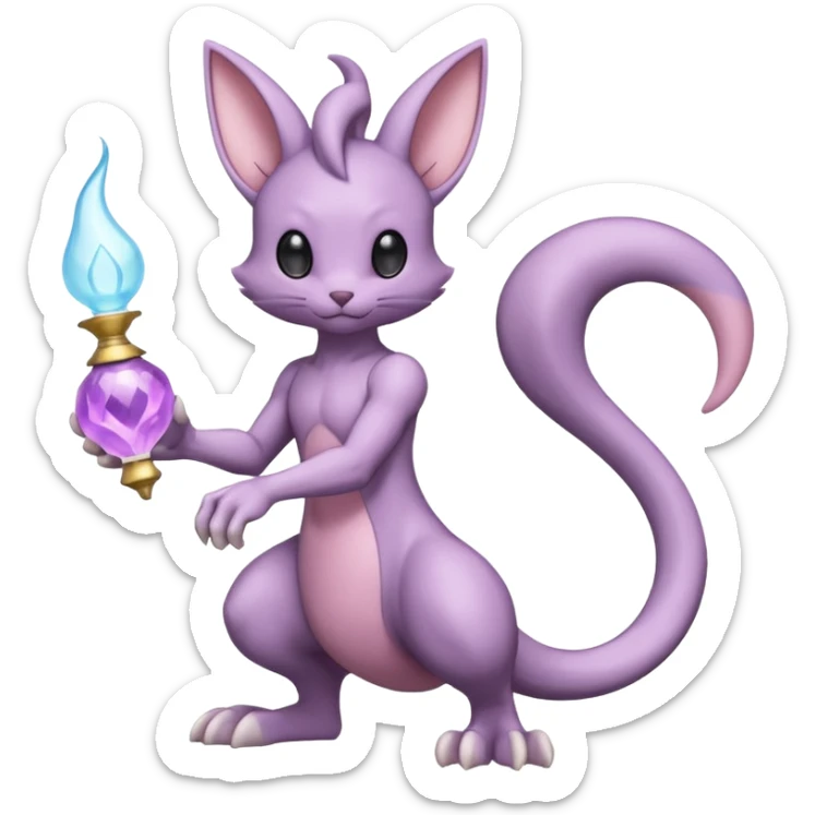 Pastel dull greyish anthropomorphic furry Mewtwo-Beerus-Venom-Espurr-Minccino-hybrid-fusion-animal-ET-species-creature, full body  sticker