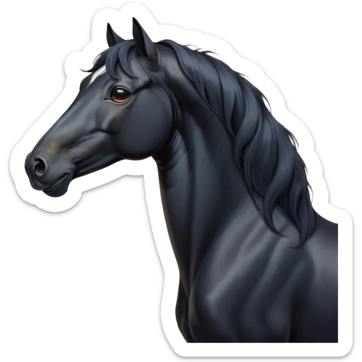 Cinematic Cute Yawning Black Horse Portrait Emoji, Head tilted slightly with a dramatic, wide-open yawn, revealing a soft, sleek black fur with a subtle shimmer, floppy ears slightly drooping, round dark eyes barely open in drowsy contentment, Simplified yet irresistibly adorable features, highly detailed, glowing with a soft, cozy glow, high shine, relaxed yet expressive, stylized with a touch of whimsy, bright and endearing, soft glowing outline, capturing the essence of a sleepy yet affectionate horse, so drowsy it feels like it could stretch out of the screen and curl up for a nap! sticker
