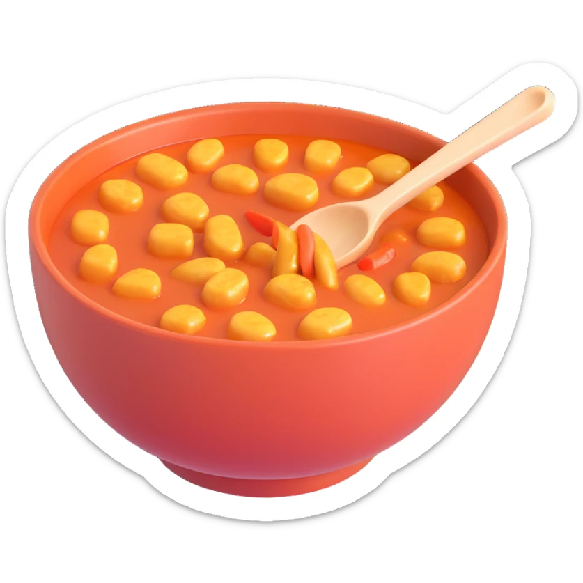 tteokbokki, spicy Korean rice cakes, 3D emoji style, glossy, appetizing, in a bowl sticker